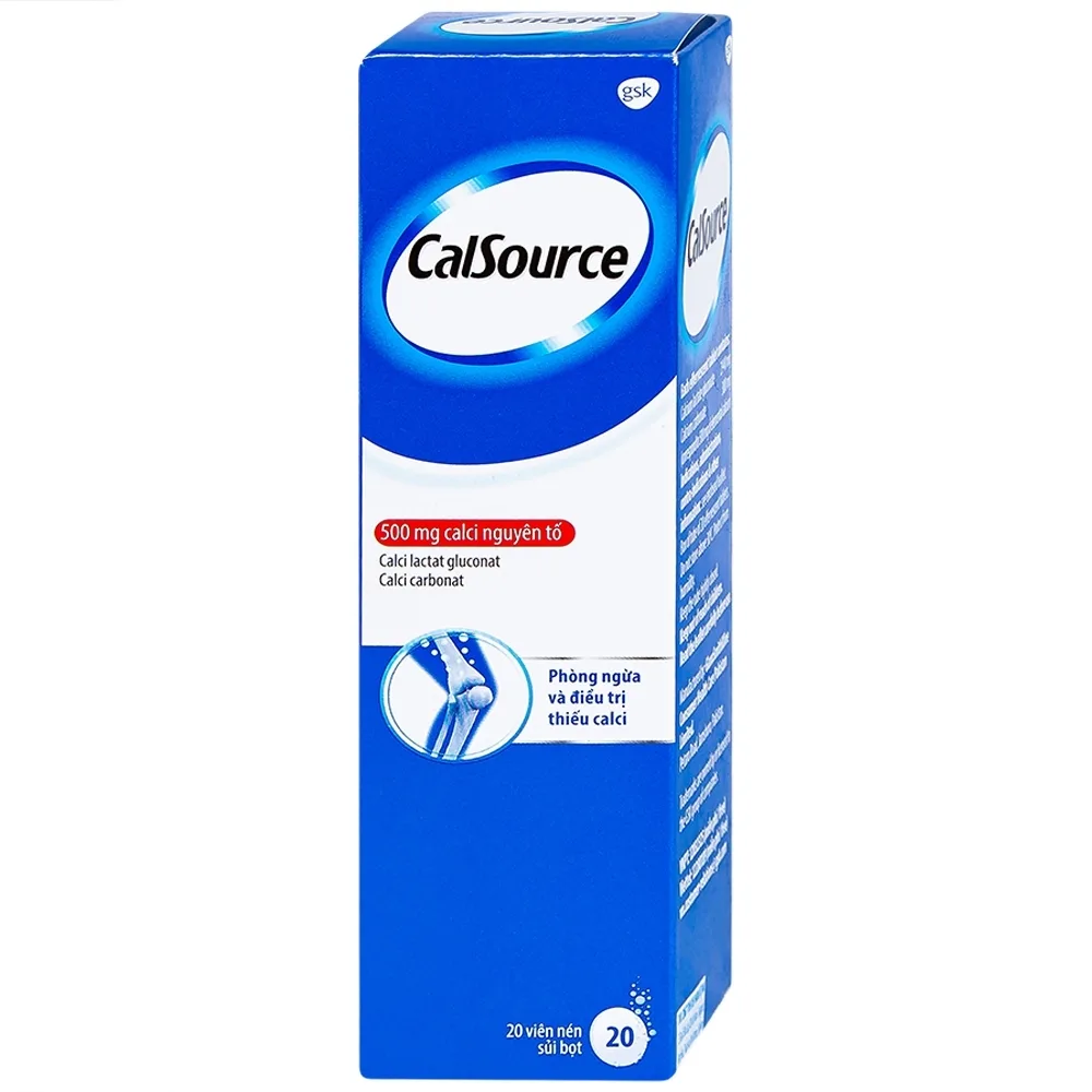 Hình ảnh Viên sủi CalSource 500mg GSK phòng ngừa và điều trị thiếu canxi (20 viên)