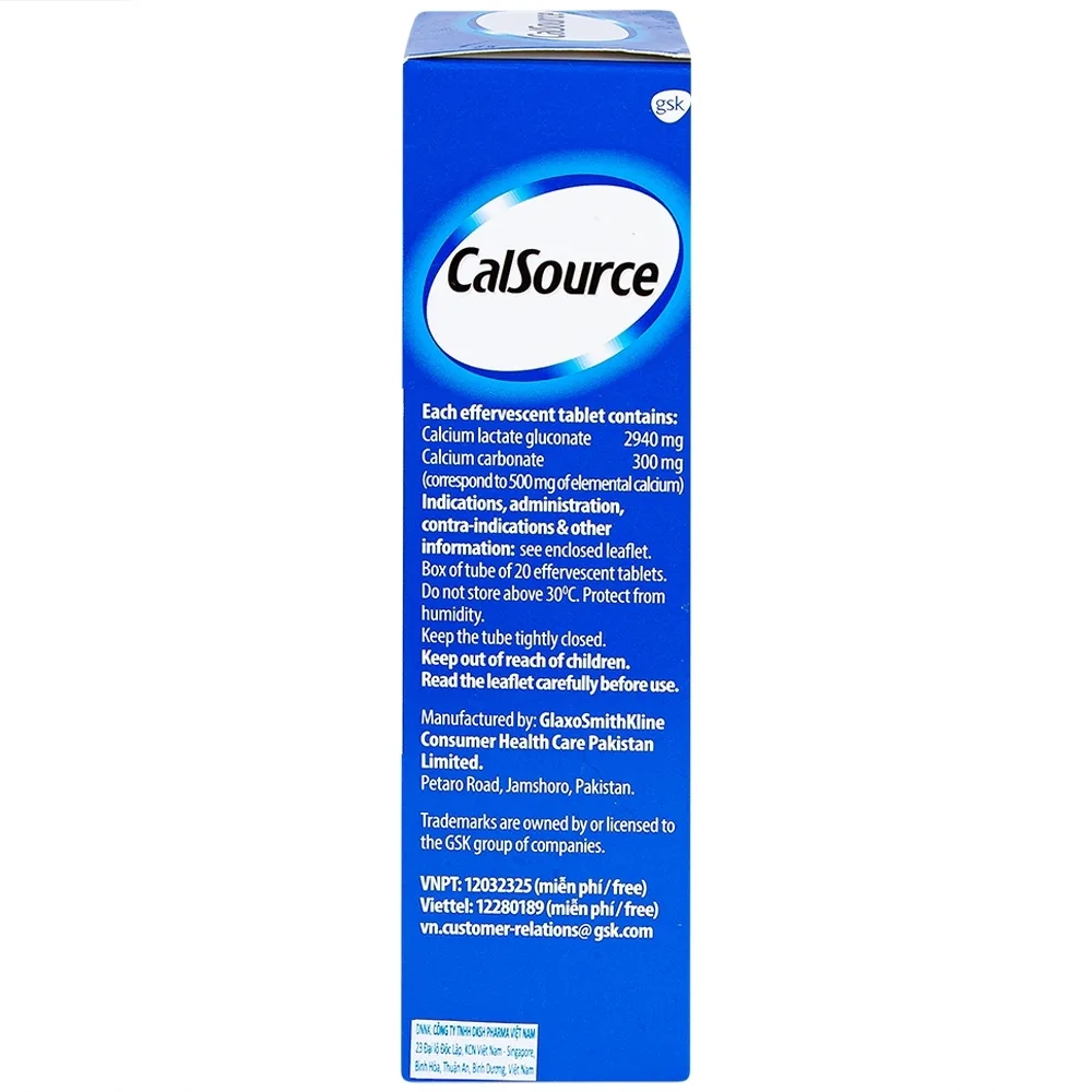 Hình ảnh Viên sủi CalSource 500mg GSK phòng ngừa và điều trị thiếu canxi (20 viên)