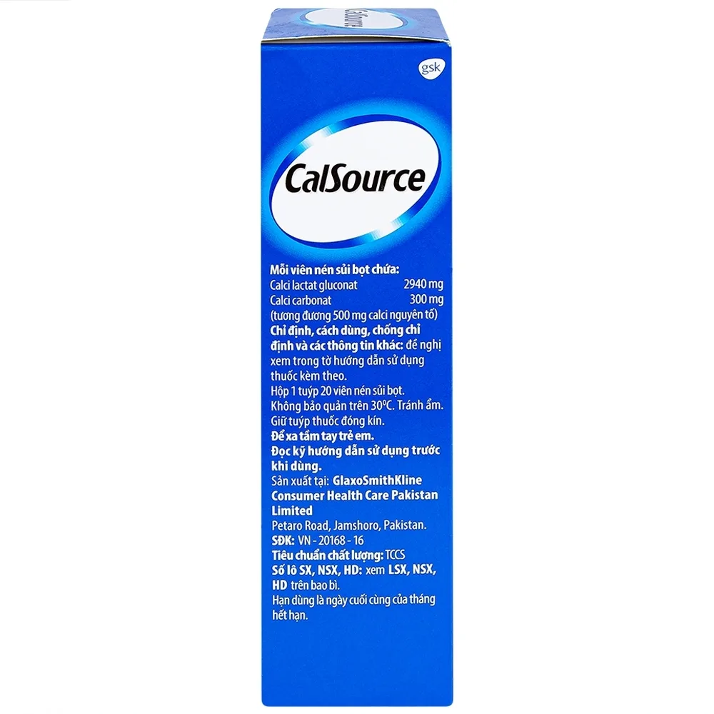 Hình ảnh Viên sủi CalSource 500mg GSK phòng ngừa và điều trị thiếu canxi (20 viên)