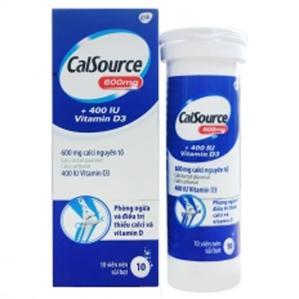 Hình ảnh Viên sủi Calsource 600mg+ 400IU Vitamin D3 GSK phòng ngừa và điều trị thiếu canxi, vitamin D (10 viên)
