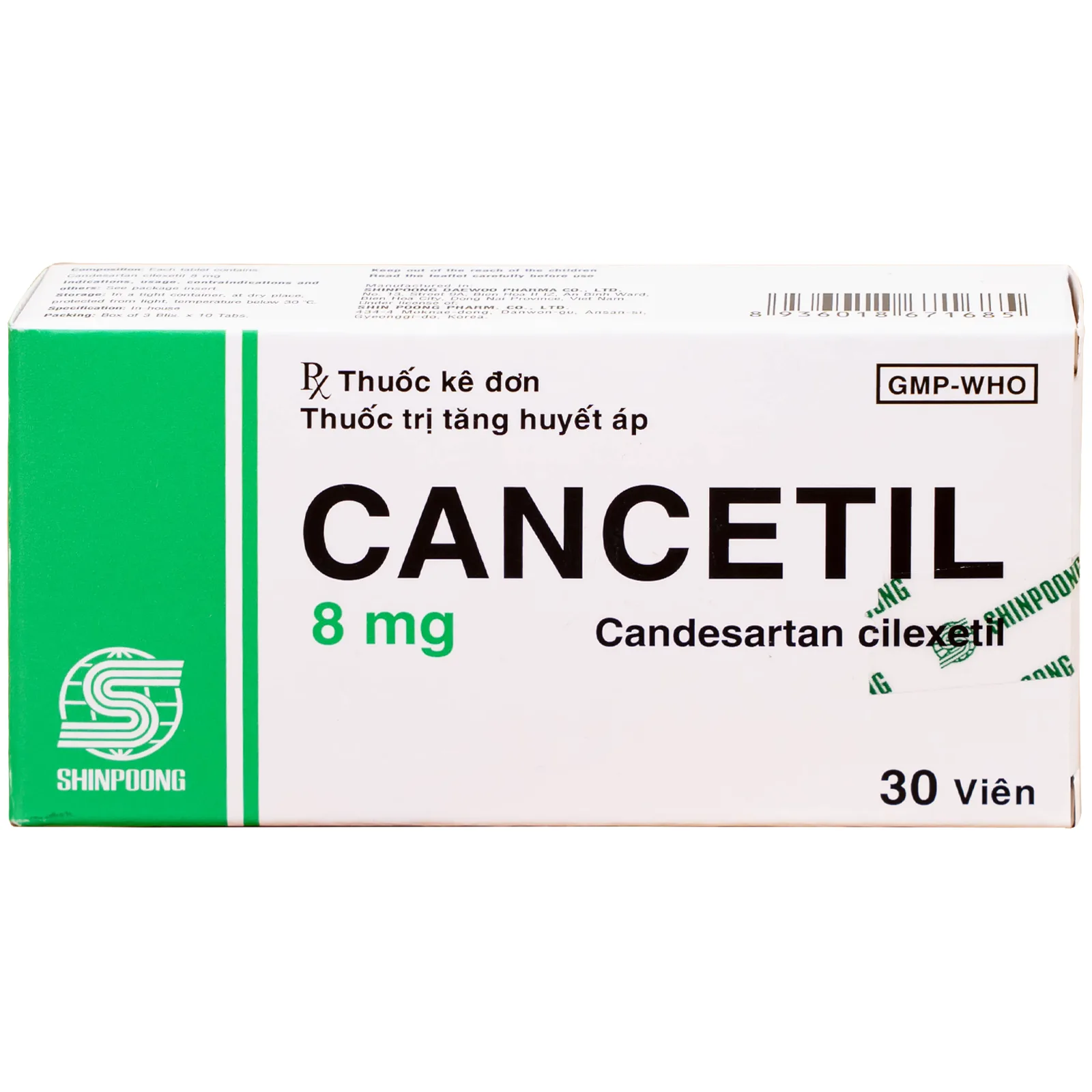 Hình ảnh Thuốc Cancetil 8mg Shinpoong Daewoo điều trị tăng huyết áp (30 viên)
