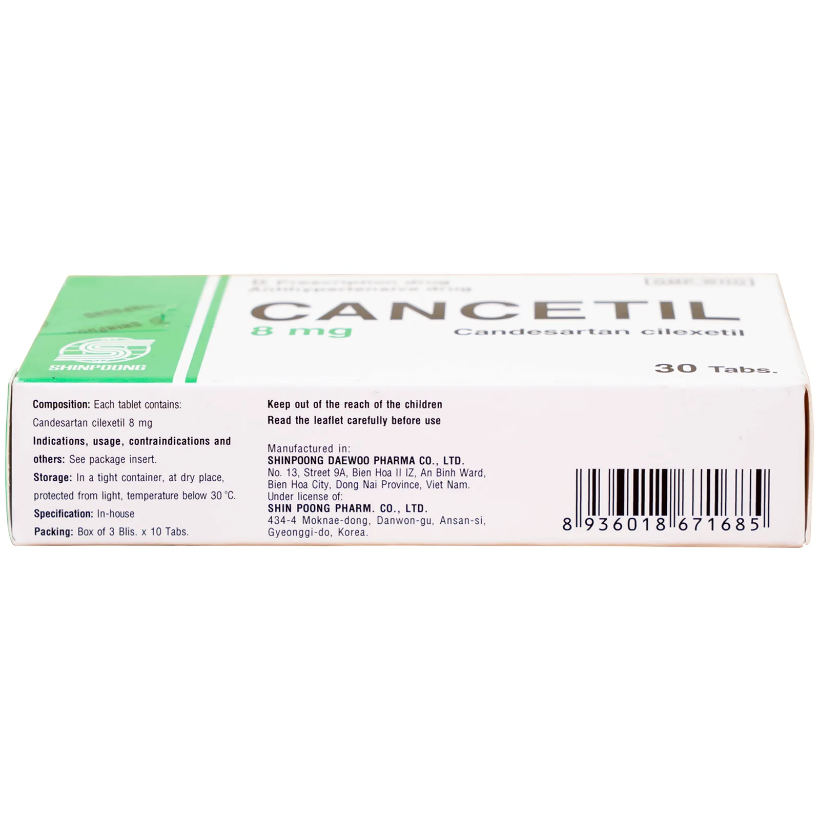 Hình ảnh Thuốc Cancetil 8mg Shinpoong Daewoo điều trị tăng huyết áp (30 viên)