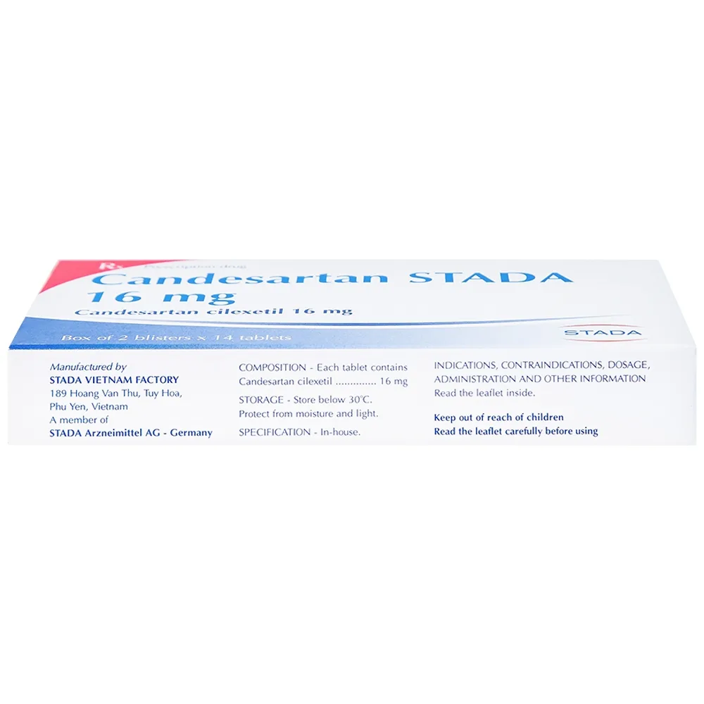Hình ảnh Thuốc Candesartan Stada 16mg điều trị tăng huyết áp vô căn, suy tim (2 vỉ x 14 viên)