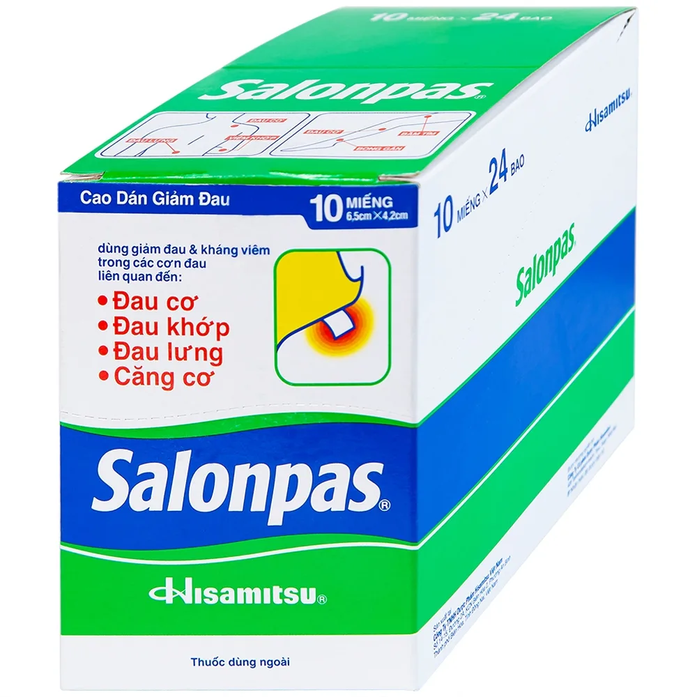 Hình ảnh Cao dán Salonpas Hisamitsu giảm đau vai, đau lưng, đau cơ (24 gói x 10 miếng)
