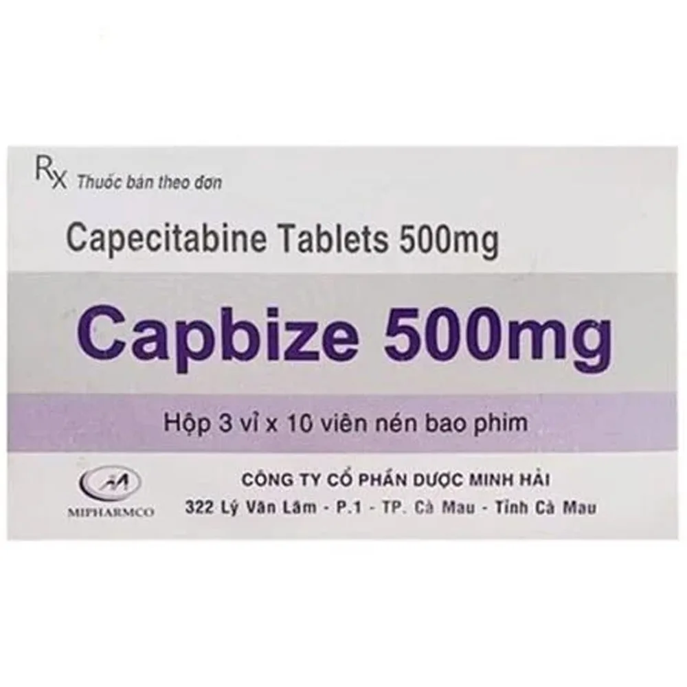 Hình ảnh Thuốc Capbize 500mg Minh Hải điều trị ung thư đại tràng, ung thư vú, ung thư dạ dày (3 vỉ x 10 viên)