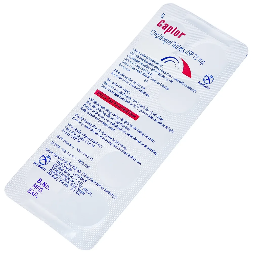 Hình ảnh Thuốc Caplor 75mg INd-Swift giảm huyết khối tắc mạch (3 vỉ x 10 viên)