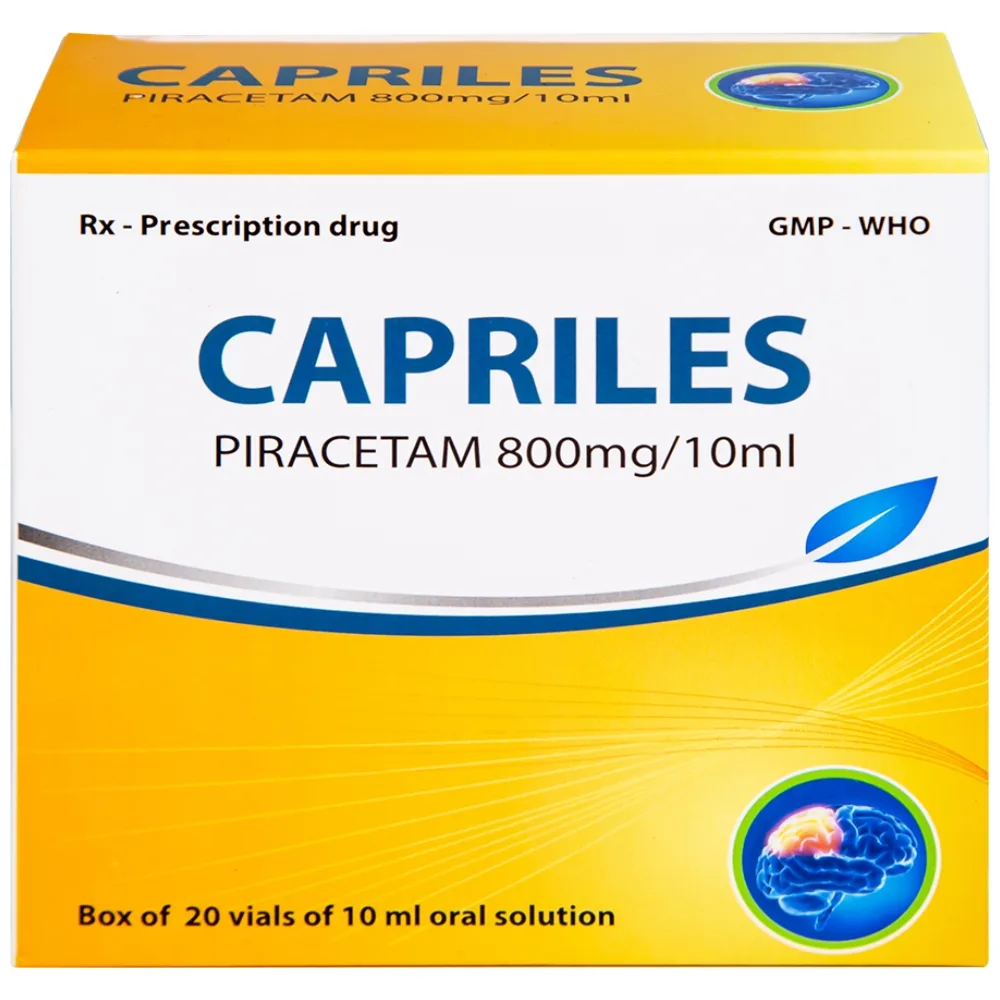 Hình ảnh Thuốc Capriles 800mg/10ml Hà Tây điều trị rung giật cơ, thiếu máu não (20 ống x 10ml)