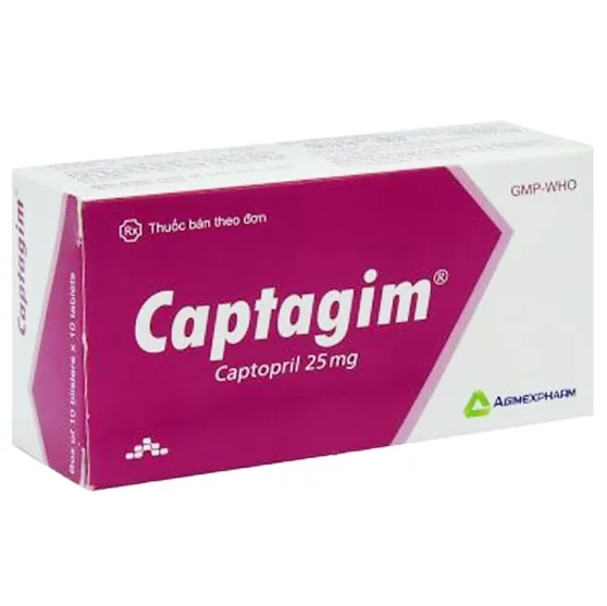 Hình ảnh Thuốc Captagim 25mg Agimexpharm điều trị tăng huyết áp, suy tim (10 vỉ x 10 viên)