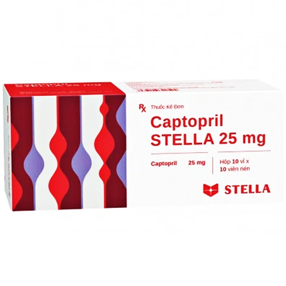 Hình ảnh Thuốc Captopril STELLA 25 mg điều trị tăng huyết áp, suy tim sung huyết, nhồi máu cơ tim (10 vỉ x 10 viên)