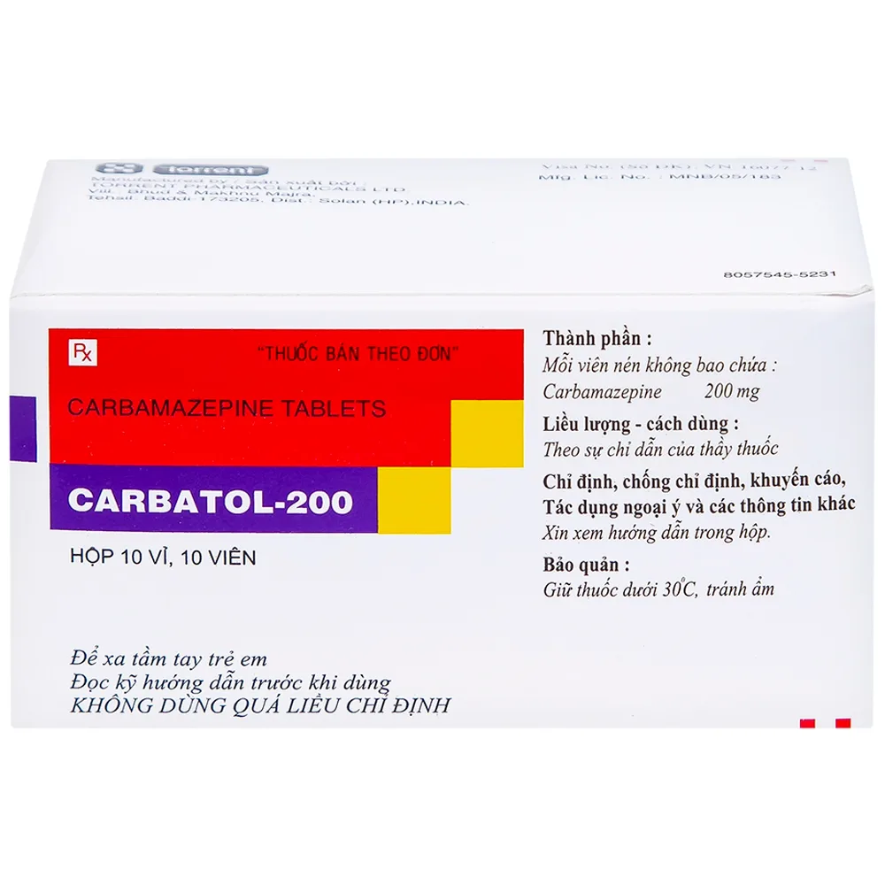 Hình ảnh Thuốc Carbatol 200 Torrent điều trị bệnh động kinh cục bộ (10 vỉ x 10 viên)