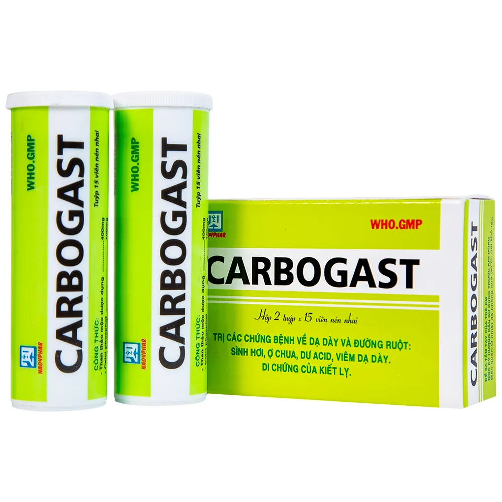 Hình ảnh Viên nhai Carbogast Nadyphar điều trị bệnh dạ dày và đường ruột, di chứng của kiết lỵ (2 tuýp x 15 viên)