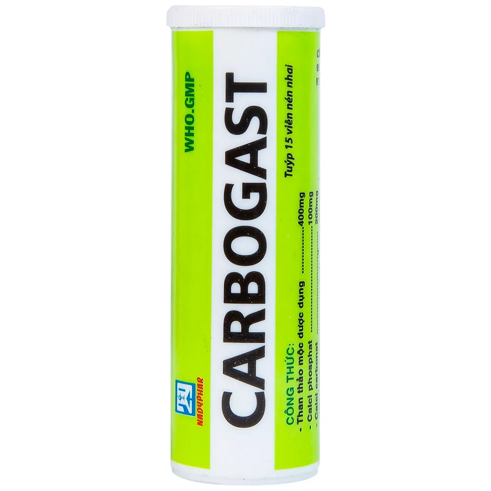 Hình ảnh Viên nhai Carbogast Nadyphar điều trị bệnh dạ dày và đường ruột, di chứng của kiết lỵ (2 tuýp x 15 viên) 