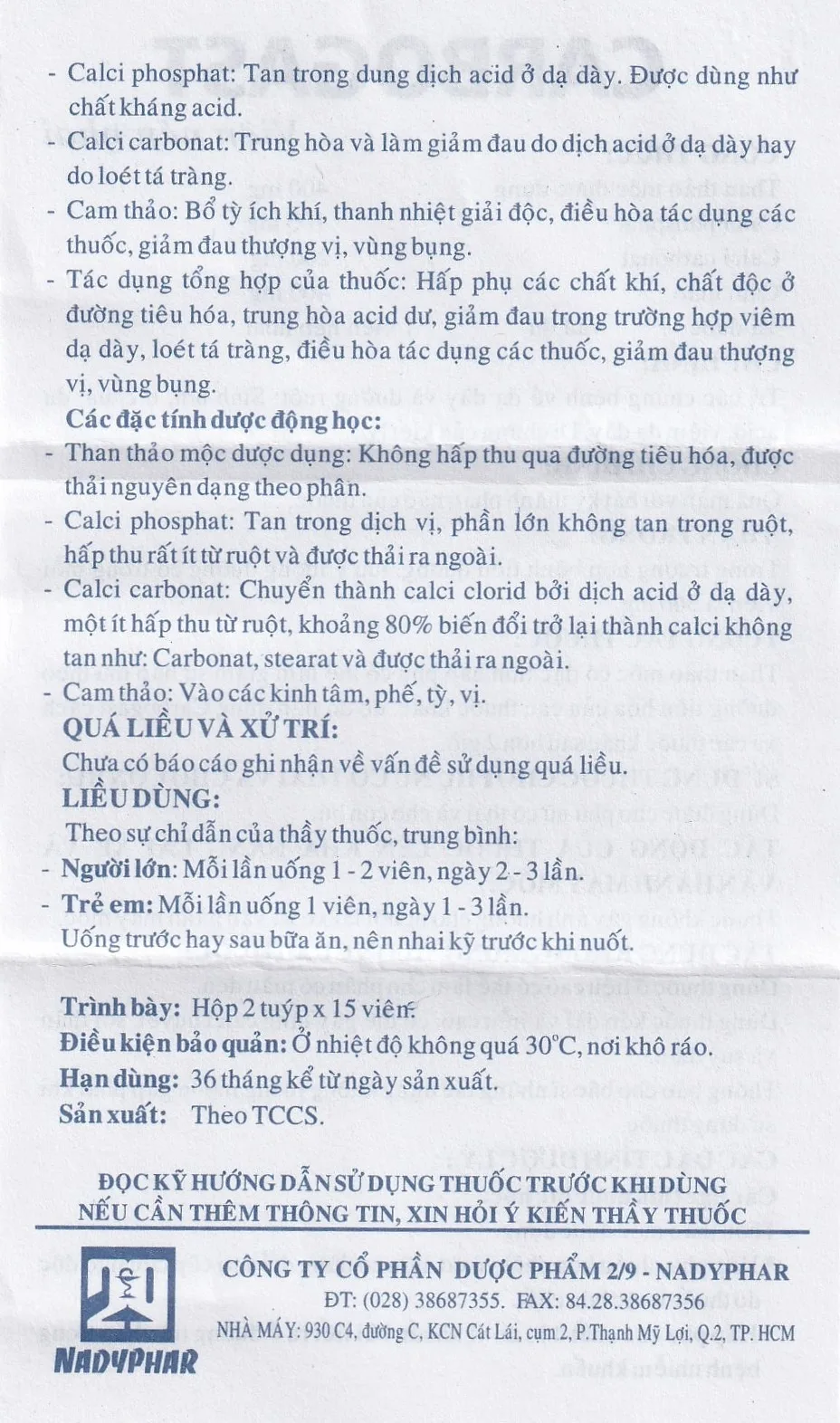 Hình ảnh Viên nhai Carbogast Nadyphar điều trị bệnh dạ dày và đường ruột, di chứng của kiết lỵ (2 tuýp x 15 viên) 