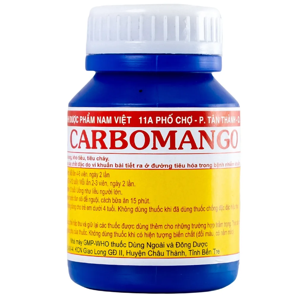 Hình ảnh Thuốc Carbomango Nam Việt điều trị đau bụng, khó tiêu, tiêu chảy (100 viên)