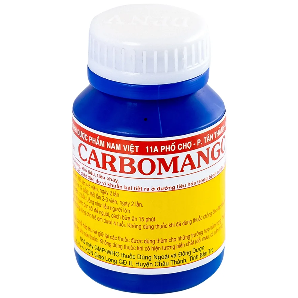 Hình ảnh Thuốc Carbomango Nam Việt điều trị đau bụng, khó tiêu, tiêu chảy (100 viên)