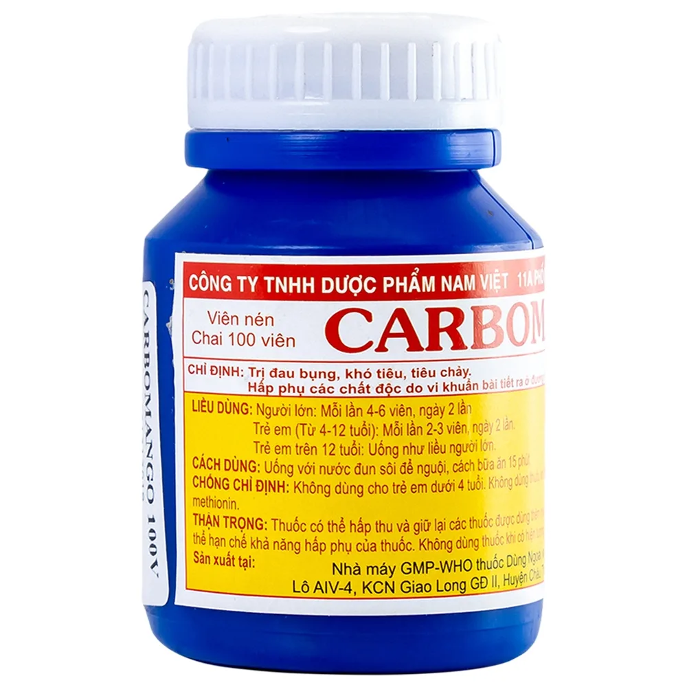 Hình ảnh Thuốc Carbomango Nam Việt điều trị đau bụng, khó tiêu, tiêu chảy (100 viên)
