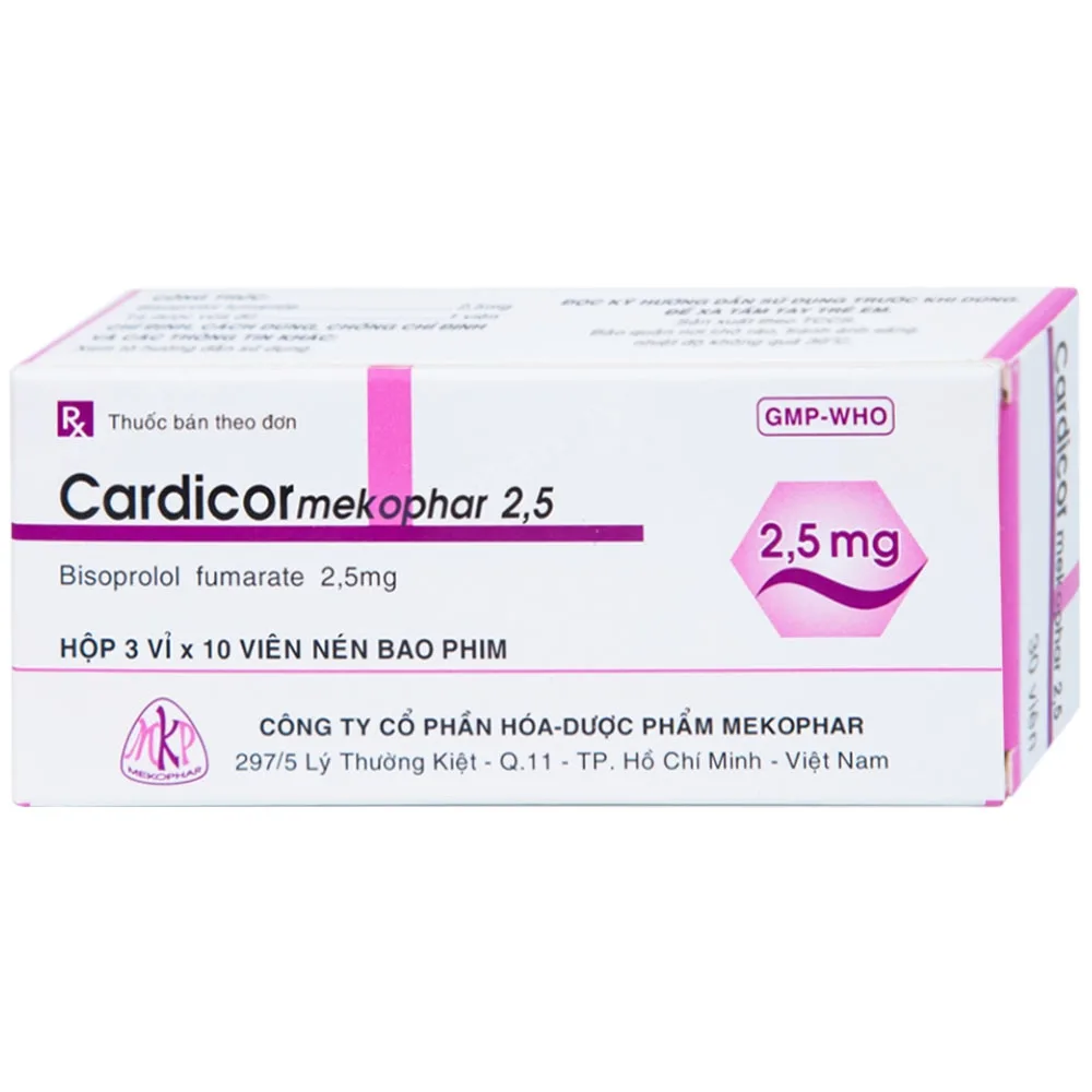 Hình ảnh Thuốc Cardicor Mekophar 2.5 điều trị tăng huyết áp, đau thắt ngực (3 vỉ x 10 viên)