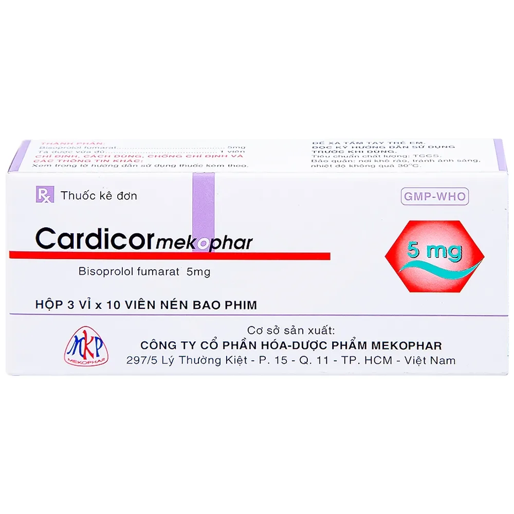 Hình ảnh Thuốc Cardicor Mekophar 5 điều trị cao huyết áp, đau thắt ngực (3 vỉ x 10 viên)