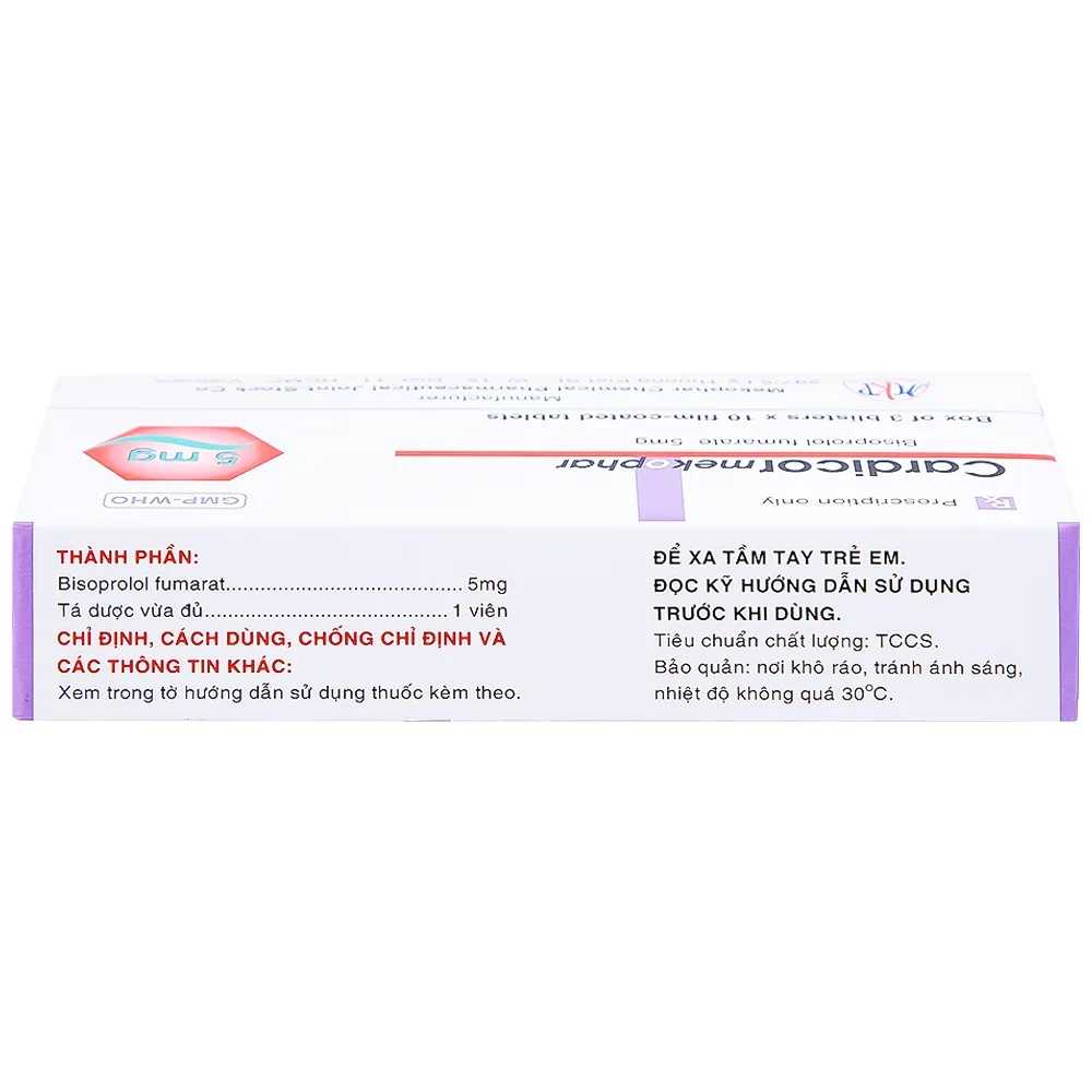 Hình ảnh Thuốc Cardicor Mekophar 5 điều trị cao huyết áp, đau thắt ngực (3 vỉ x 10 viên)