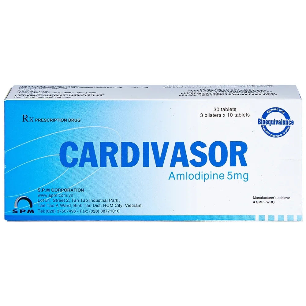 Hình ảnh Thuốc Cardivasor 5mg SPM điều trị tăng huyết áp, đau thắt ngực (3 vỉ x 10 viên)