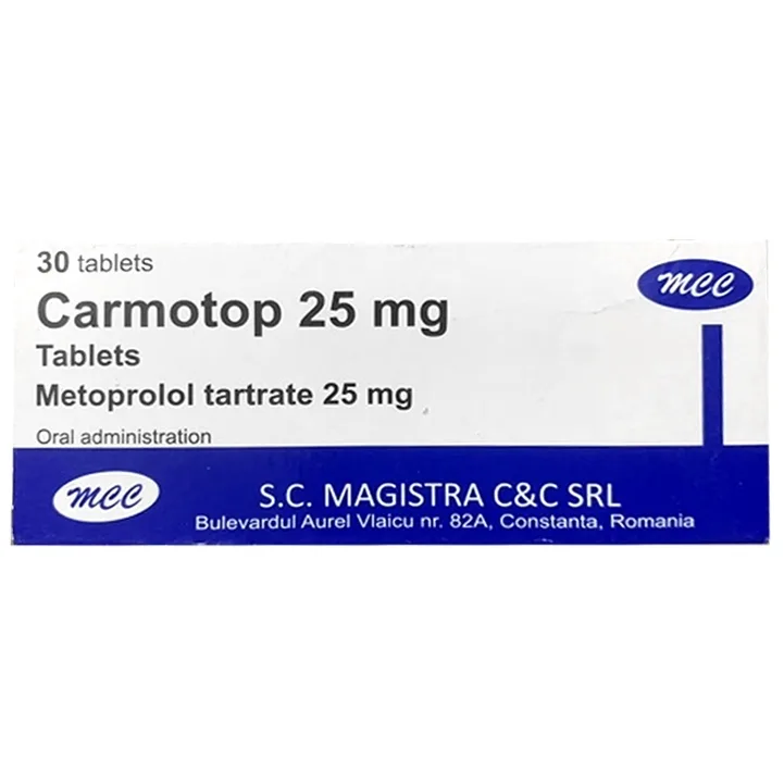 Hình ảnh Thuốc Carmotop 25mg Magistra C&C điều trị tăng huyết áp, đau thắt ngực (3 vỉ x 10 viên)