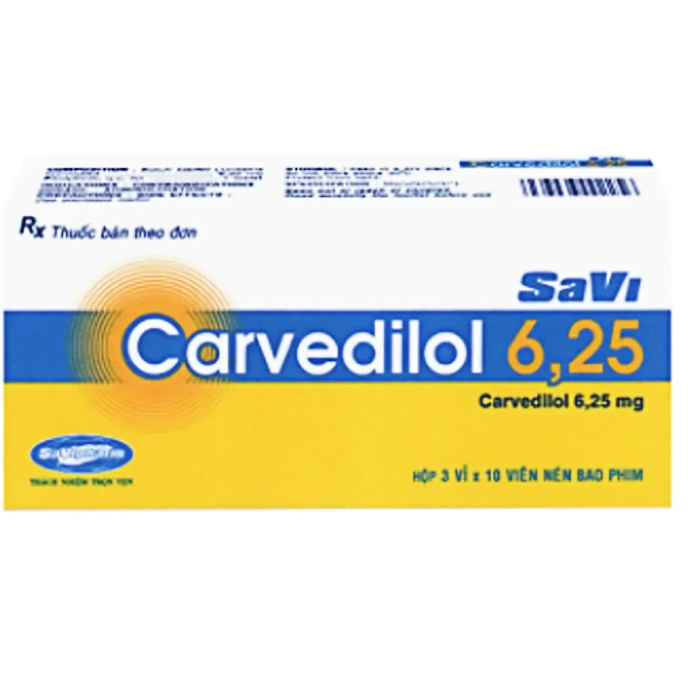 Hình ảnh Thuốc Carvedilol 6.25 Savi điều trị tăng huyết áp, suy tim sung huyết (3 vỉ x 10 viên)