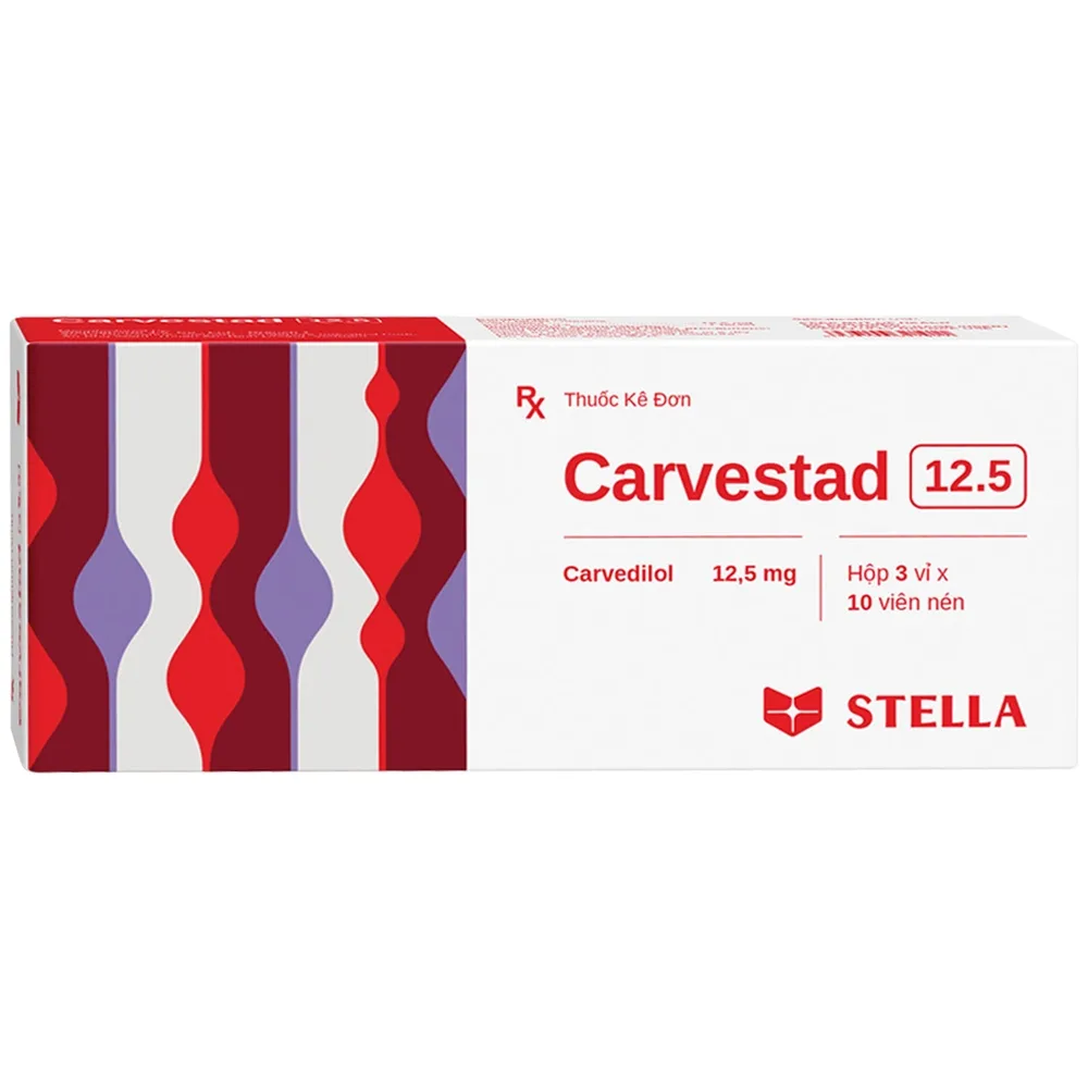 Hình ảnh Thuốc Carvestad 12.5 Stella điều trị tăng huyết áp, suy tim, đau thắt ngực (3 vỉ x 10 viên)