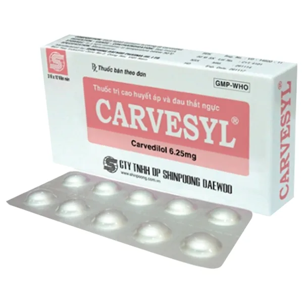 Hình ảnh Thuốc Carvesyl 6.25mg Shinpoong Deawoo điều trị cao huyết áp, đau thắt ngực (3 vỉ x 10 viên)