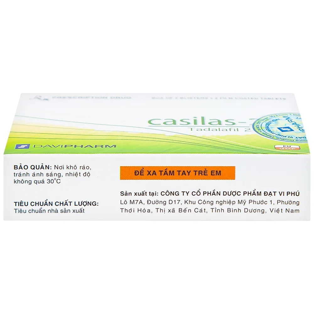 Hình ảnh Thuốc Casilas-20 Davipharm điều trị rối loạn cương dương (2 vỉ x 2 viên)