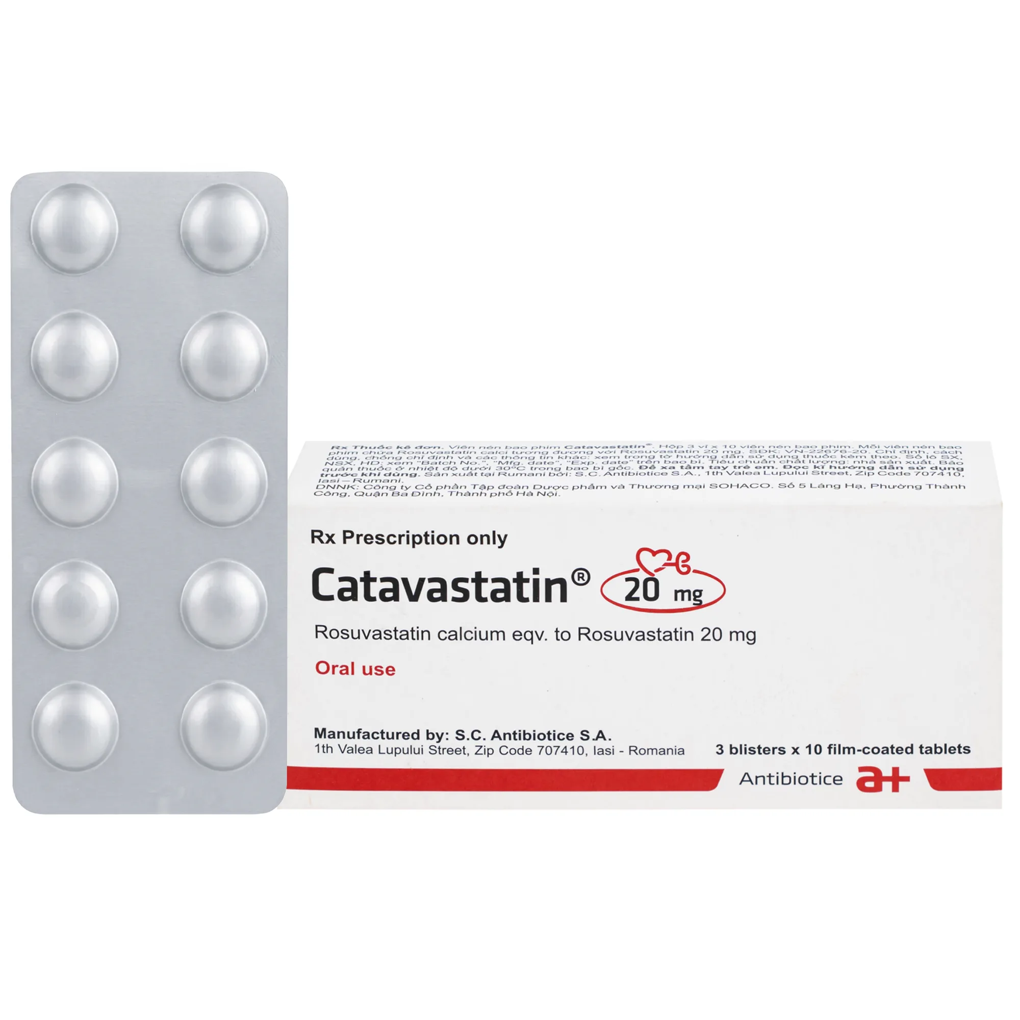 Hình ảnh Thuốc Catavastatin 20mg Antibiotice điều trị tăng cholesterol máu và phòng ngừa biến cố tim mạch (3 vỉ x 10 viên)
