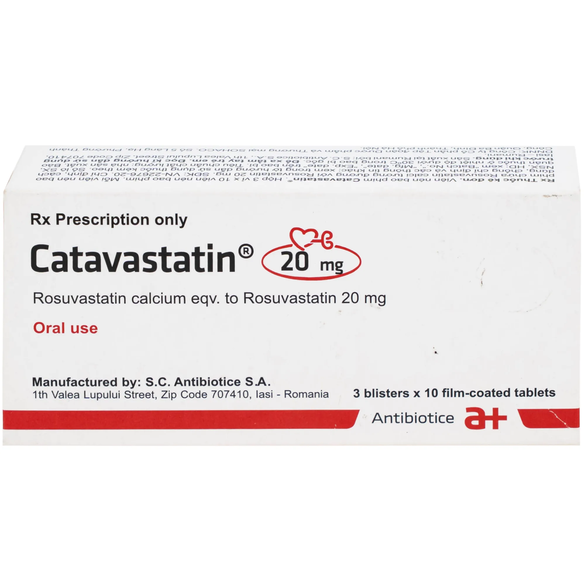 Hình ảnh Thuốc Catavastatin 20mg Antibiotice điều trị tăng cholesterol máu và phòng ngừa biến cố tim mạch (3 vỉ x 10 viên)