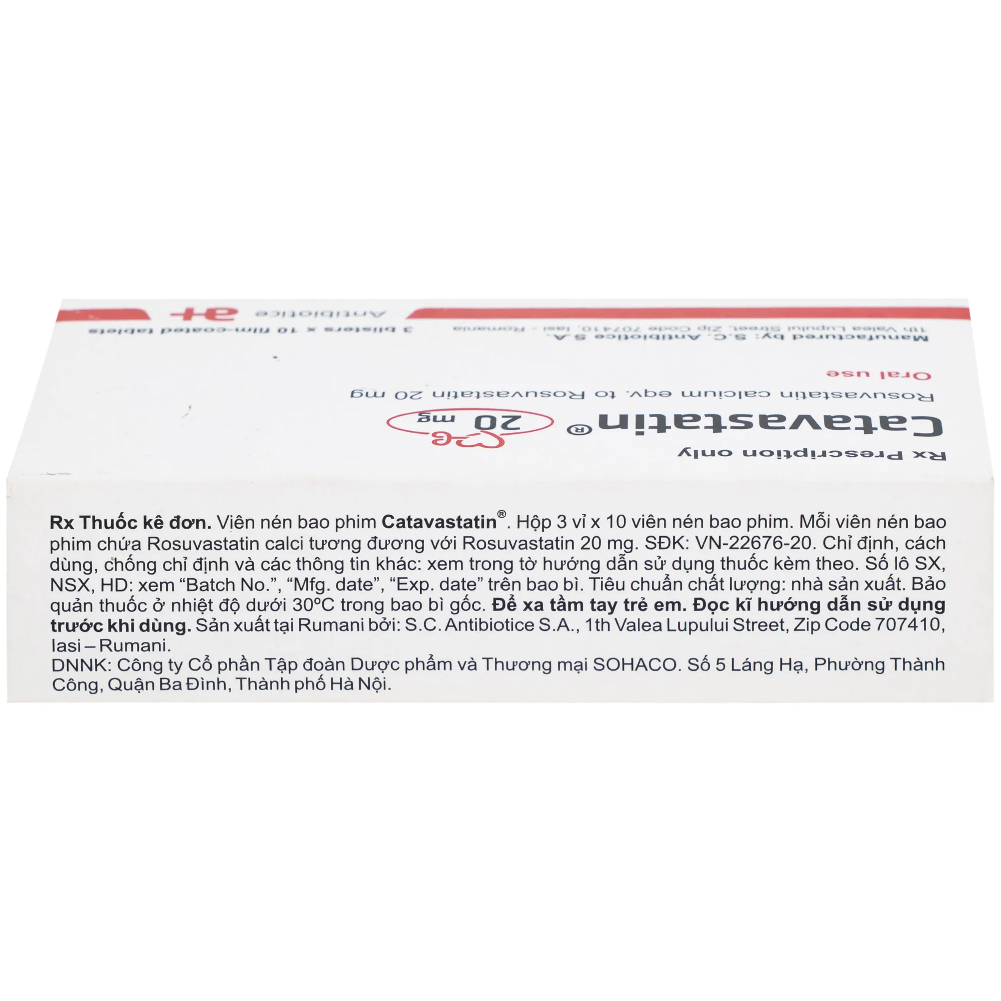 Hình ảnh Thuốc Catavastatin 20mg Antibiotice điều trị tăng cholesterol máu và phòng ngừa biến cố tim mạch (3 vỉ x 10 viên)