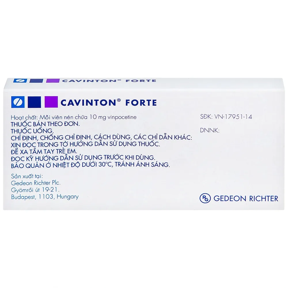 Hình ảnh Thuốc Cavinton Forte 10mg Gedeon điều trị rối loạn tuần hoàn máu não (2 vỉ x 15 viên)