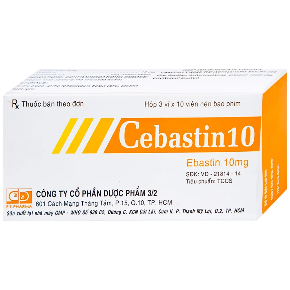 Hình ảnh Thuốc Cebastin10 Dược 3-2 điều trị viêm mũi dị ứng, mày đay (3 vỉ x 10 viên)