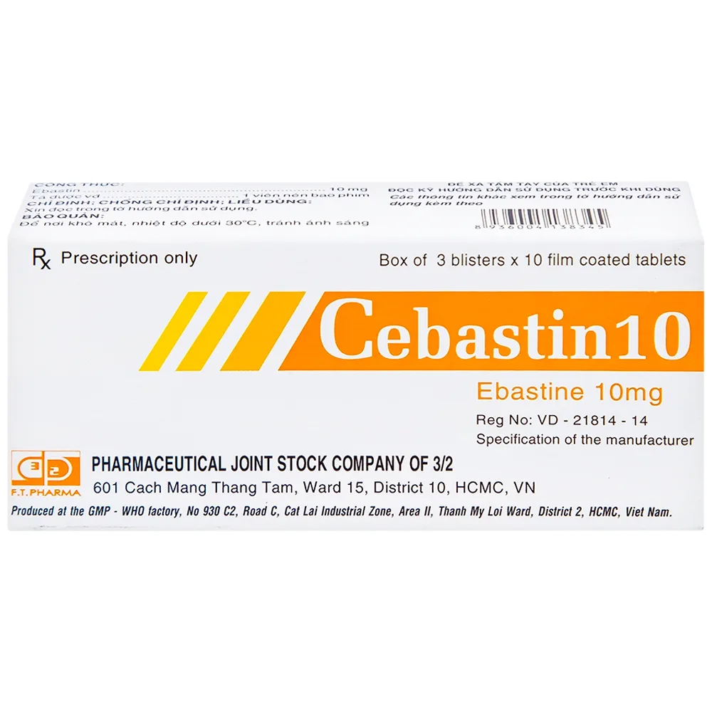 Hình ảnh Thuốc Cebastin10 Dược 3-2 điều trị viêm mũi dị ứng, mày đay (3 vỉ x 10 viên) 
