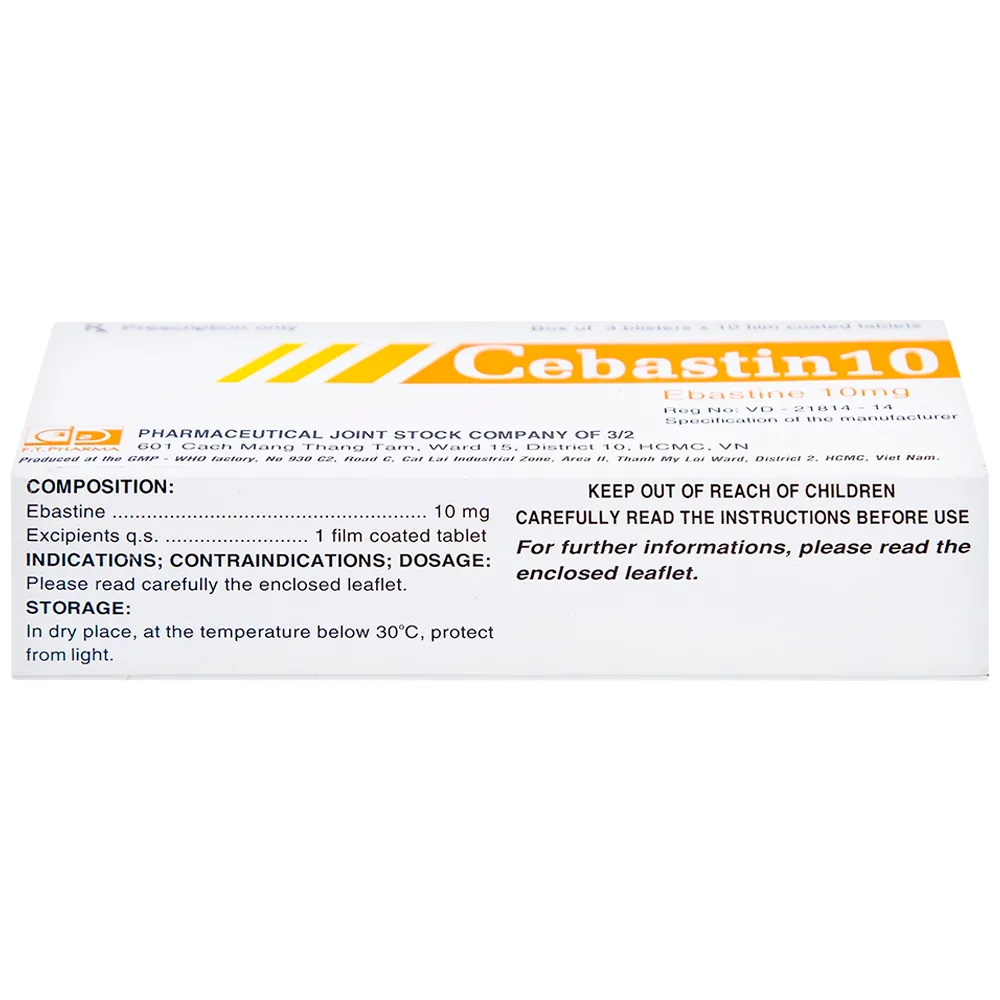 Hình ảnh Thuốc Cebastin10 Dược 3-2 điều trị viêm mũi dị ứng, mày đay (3 vỉ x 10 viên) 