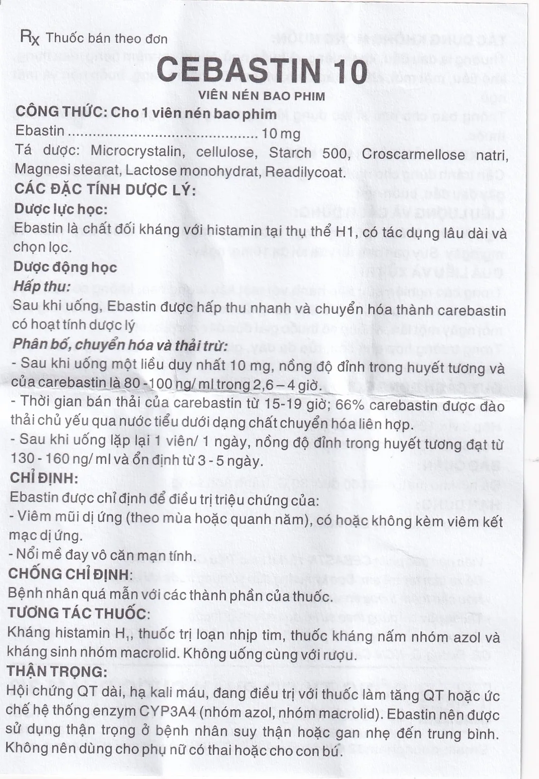 Hình ảnh Thuốc Cebastin10 Dược 3-2 điều trị viêm mũi dị ứng, mày đay (3 vỉ x 10 viên) 