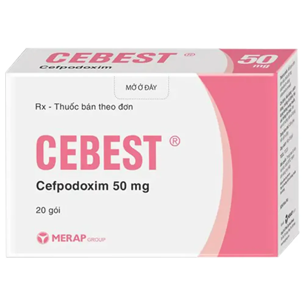 Hình ảnh Thuốc Cebest Cefpodoxim 50mg Merap Group điều trị các bệnh nhiễm khuẩn từ nhẹ đến trung bình (20 gói)