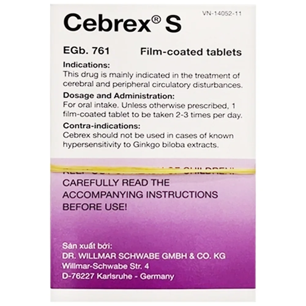 Hình ảnh Thuốc Cebrex S 80mg Dr. Willmar Schwabe điều trị rối loạn chức năng não (6 vỉ x 20 viên)
