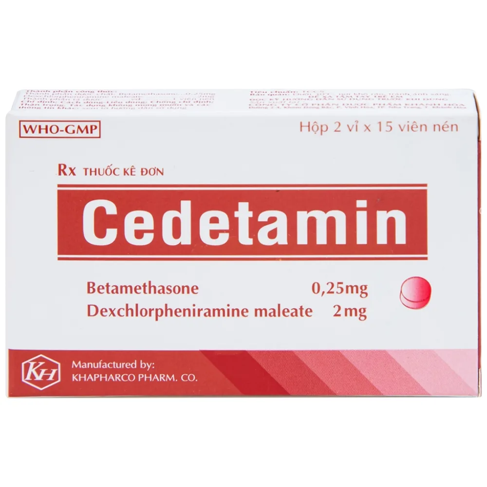 Hình ảnh Thuốc Cedetamin Khapharco điều trị viêm mũi dị ứng, mày đay (2 vỉ x 15 viên) 
