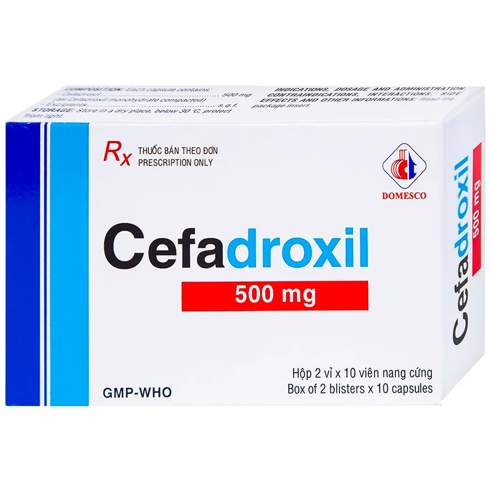 Hình ảnh Thuốc Cefadroxil 500mg Domesco điều trị nhiễm khuẩn (2 vỉ x 10 viên)