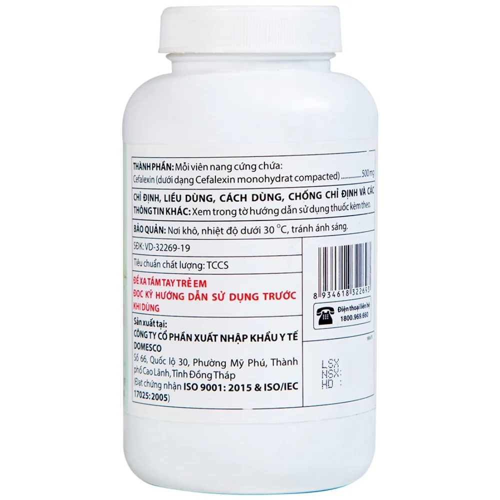 Hình ảnh Thuốc Cefalexin 500mg Domexco điều trị nhiễm khuẩn (200 viên)