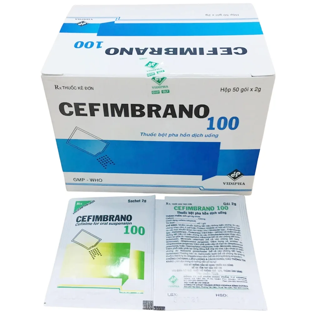 Hình ảnh Bột pha hỗn dịch uống Cefimbrano 100 Vidipha điều trị nhiễm khuẩn (50 gói x 2g)