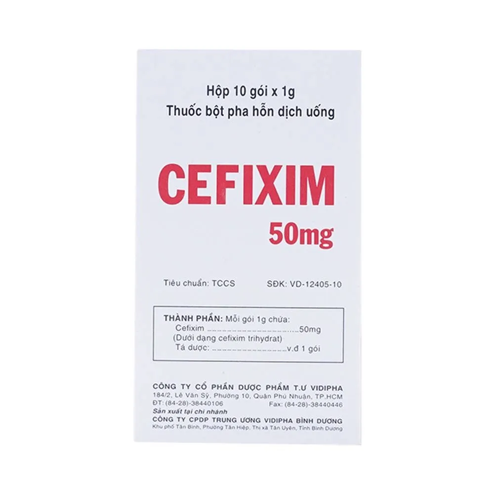 Hình ảnh Bột pha hỗn dịch uống Cefixim 50mg Vidipha điều trị nhiễm khuẩn (10 gói)