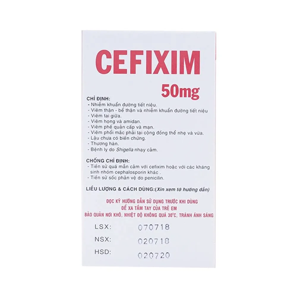 Hình ảnh Bột pha hỗn dịch uống Cefixim 50mg Vidipha điều trị nhiễm khuẩn (10 gói)