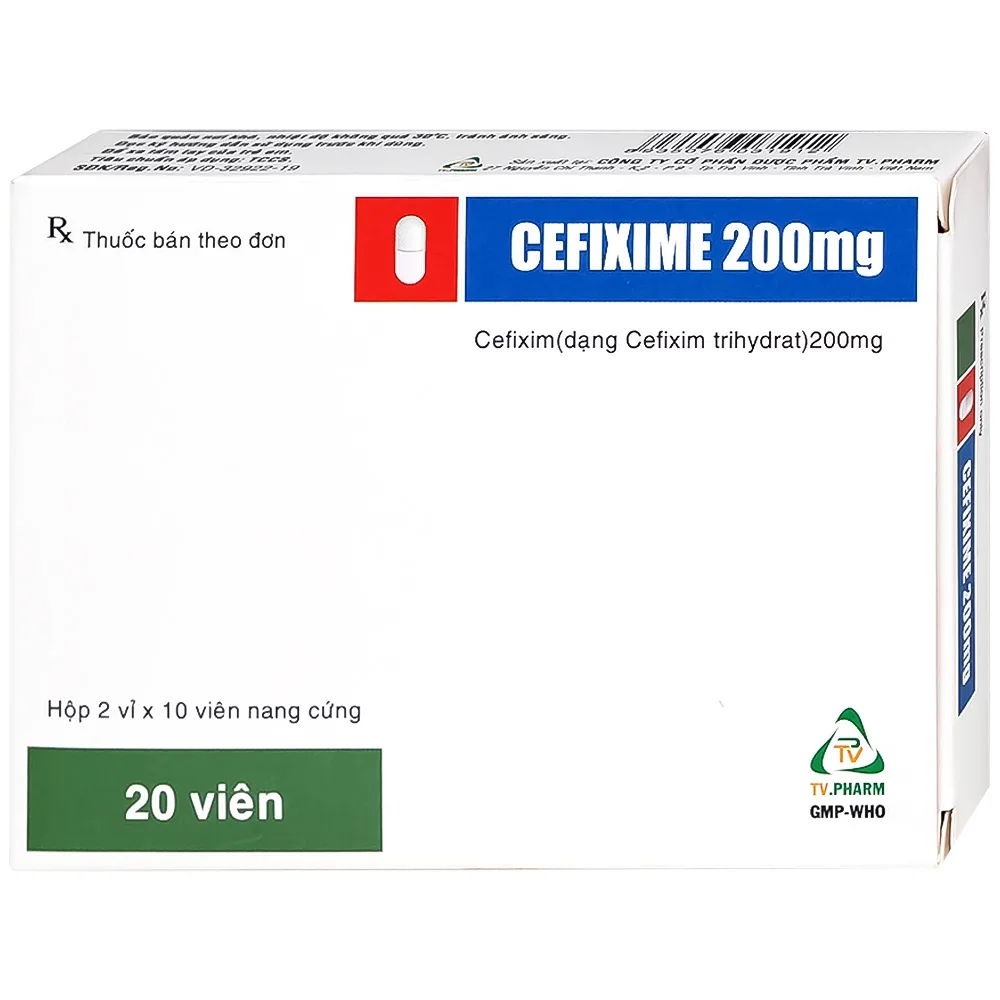 Hình ảnh Thuốc Cefixime 200mg Tv.Pharma điều trị các bệnh nhiễm khuẩn đường niệu, viêm thận (2 vỉ x 10 viên)