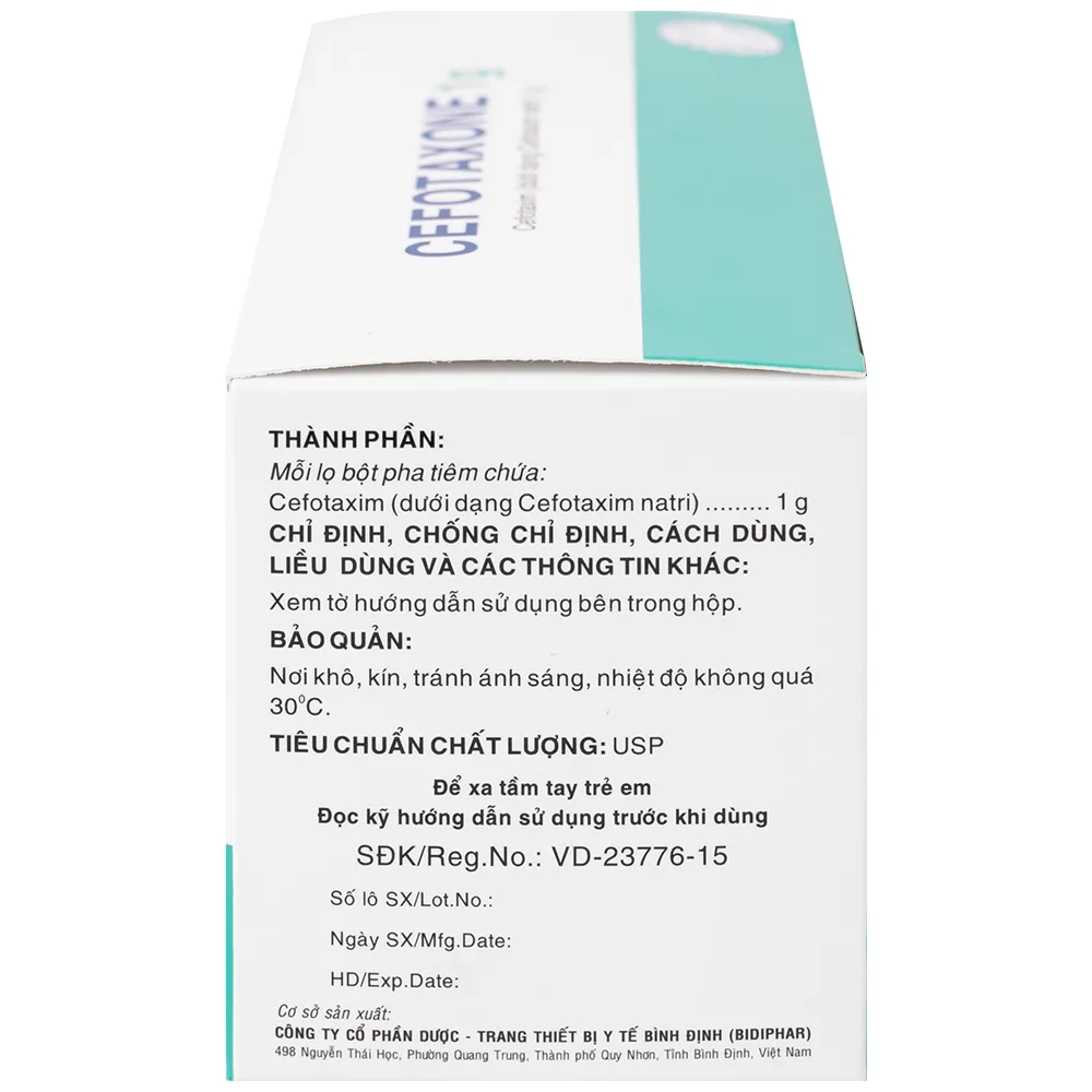 Hình ảnh Bột pha tiêm Cefotaxone 1g Bidiphar điều trị các bệnh nhiễm khuẩn nặng (10 lọ)