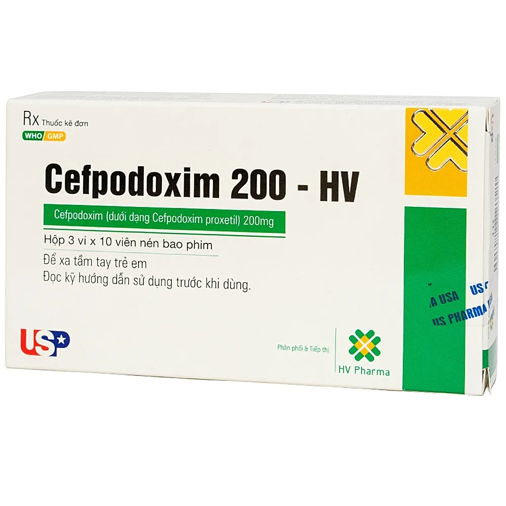 Hình ảnh Thuốc Cefpodoxim 200mg-HV USP điều trị nhiễm khuẩn (3 vỉ x 10 viên)