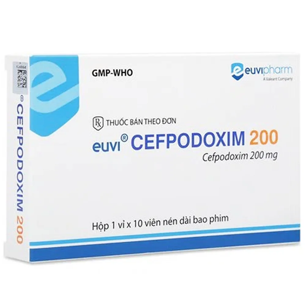 Hình ảnh Thuốc Cefpodoxim 200mg Euvipharm điều trị nhiễm khuẩn (1 vỉ x 10 viên)
