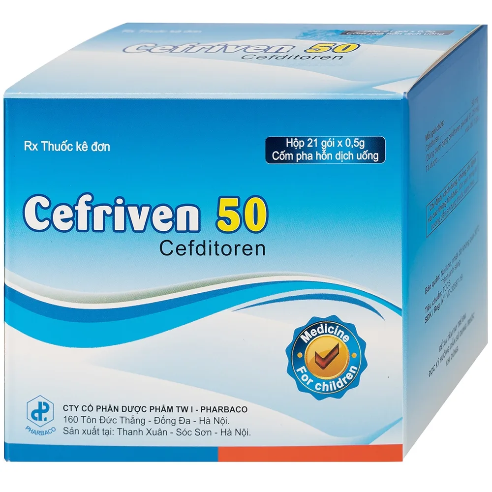 Hình ảnh Cốm pha hỗn dịch uống Cefriven 50 điều trị nhiễm khuẩn đường hô hấp, nhiễm khuẩn da, viêm họng, viêm amidan (21 gói x 0.5g)